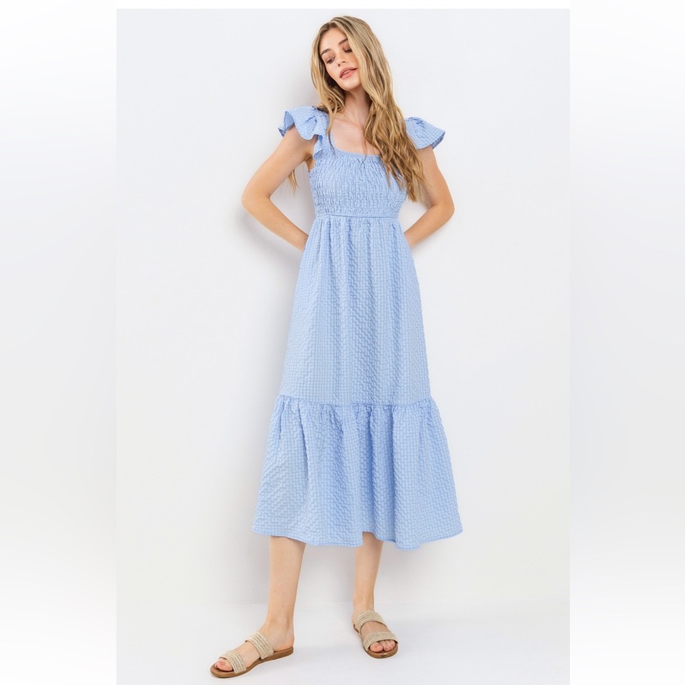 21 Boho Smocked Tiered Ruffle Midi Dress